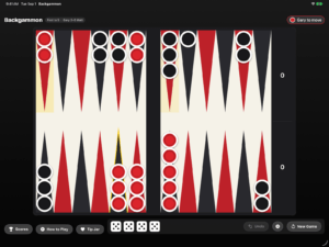 Backgammon: Prime or Blitz mid-game on iPad, Gary vs Matt, first to 5